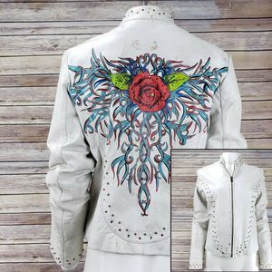 WILSONS Rose Tattoo White Leather Jacket